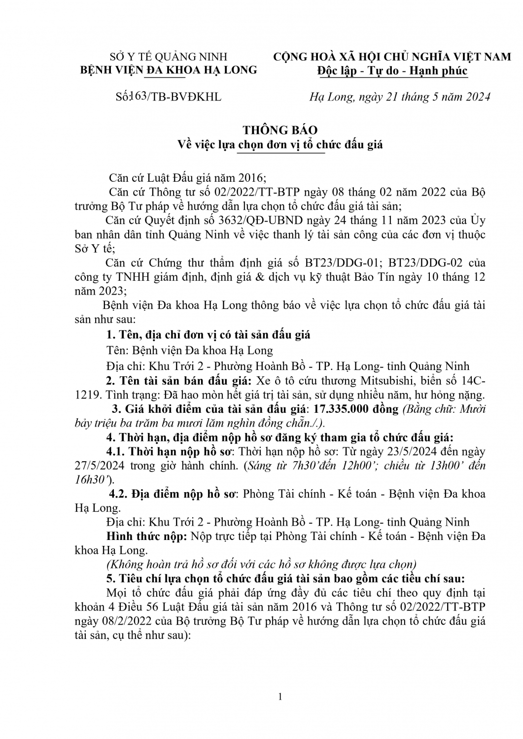 thong bao lua chon don vi to chuc dau gia 21 5 2024 signed hinh anh 0