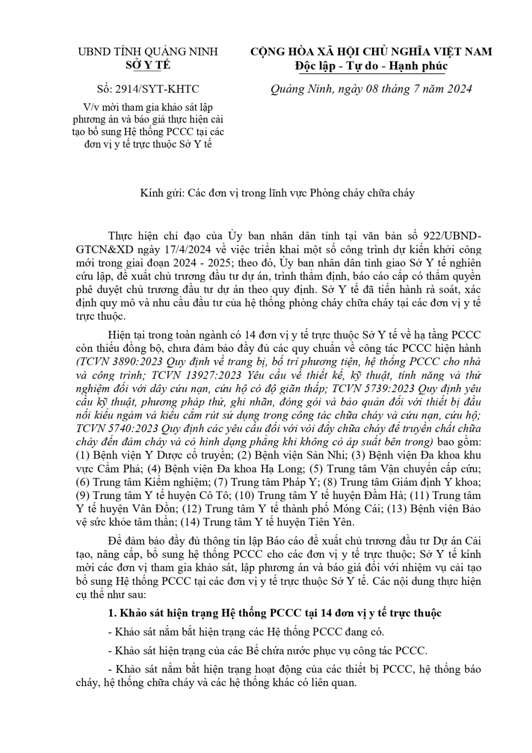 2914cv tham gia khao sat va lap phuong an cai tao bo sung he thong pccc tai cac don vi y te truc thuoc so y te signed page 0001